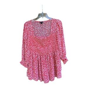 Torrid Women’s Smocked Babydoll Top/Peplum Square Neck/Ditsy Floral Blouse SZ 00